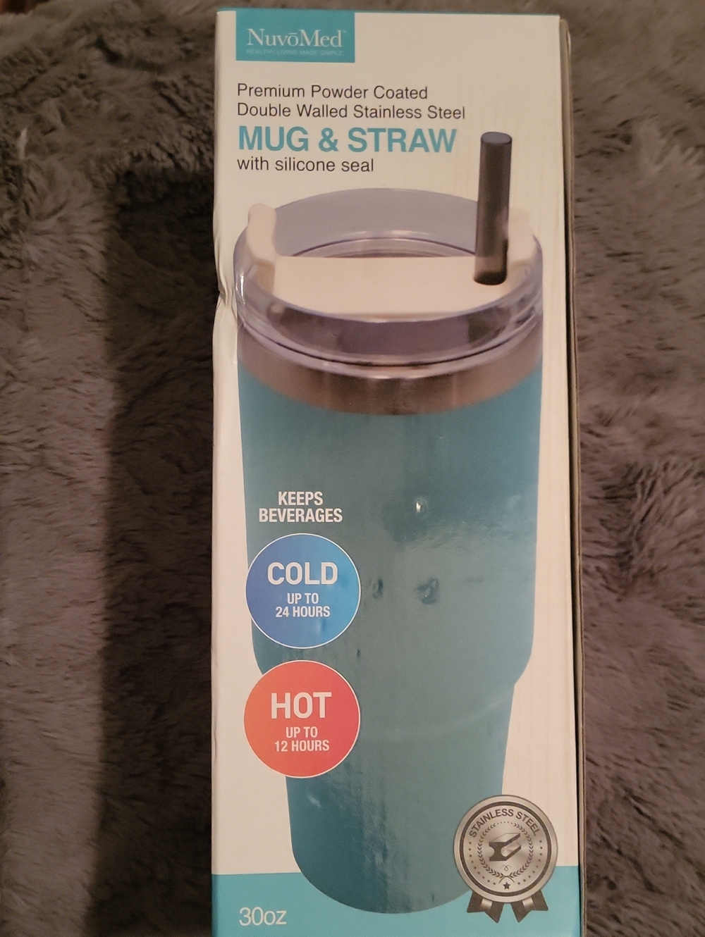 30oz Powder-Coated Travel Mug with Straw - Teal